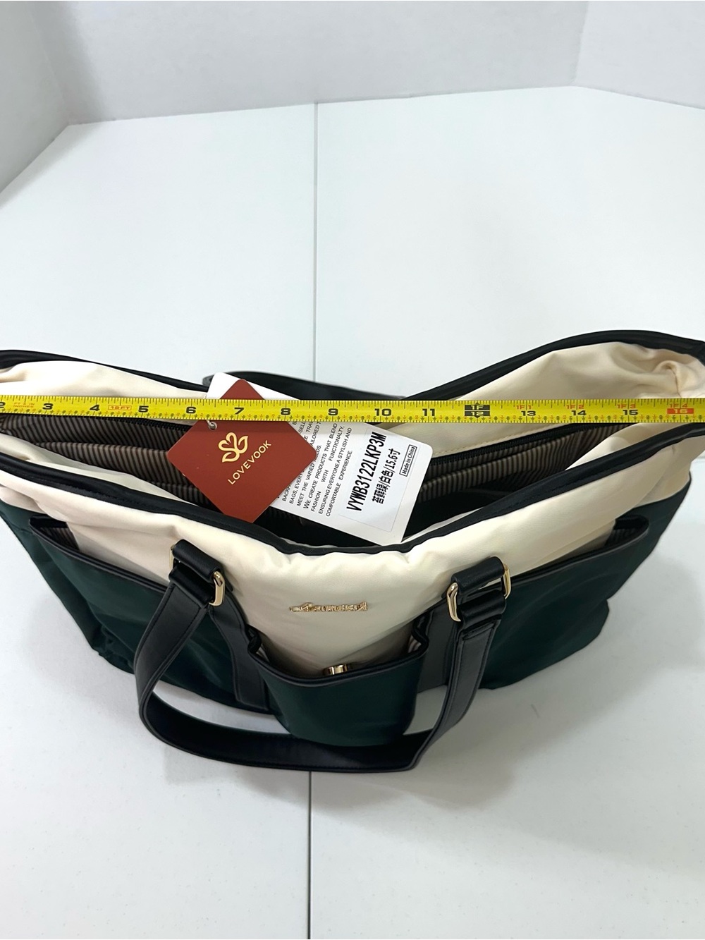 Lovevook 15.6 Laptop Large Women’s Tote Bag in Green-Beige-Black New - Picture 15 of 16